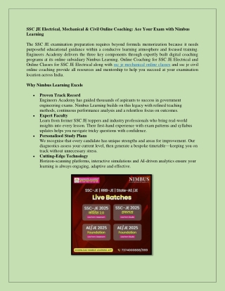 SSC JE Electrical Mechanical and Civil Online Coaching Ace Your Exam with Nimbus Learning