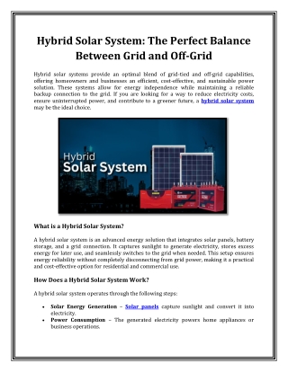 Hybrid Solar System: The Perfect Balance Between Grid and Off-Grid
