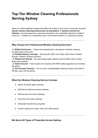 Top-Tier Window Cleaning Professionals Serving Sydney