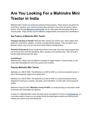 Are You Looking For a Mahindra Mini Tractor in India
