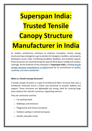 Superspan India - Trusted Tensile Canopy Structure Manufacturer in India