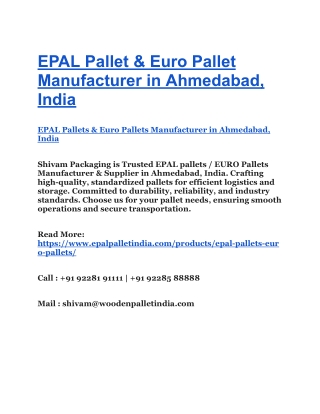 EPAL Pallet & Euro Pallet Manufacturer in Ahmedabad, India