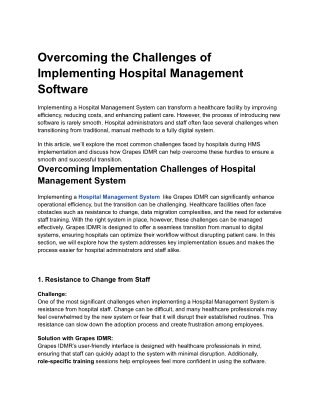 Overcoming the Challenges of Implementing Hospital Management Software