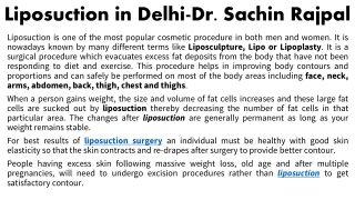 Liposuction in Delhi-Dr.  Sachin Rajpal