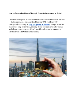 How to Secure Residency Through Property Investment in Dubai_