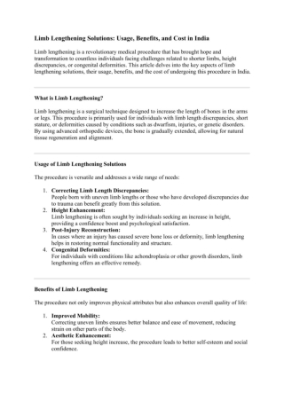 Advancements in Limb Lengthening Surgery: Precision, Innovation, and Outcomes