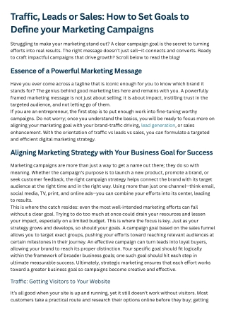 Traffic, Leads or Sales How to Set Goals to Define your Marketing Campaigns