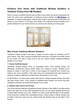 Enhance Your Home with Traditional Window Shutters_ A Timeless Choice from HM Shutters