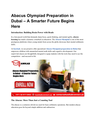 Abacus Olympiad Preparation in Dubai – A Smarter Future Begins Here