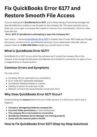 Fix QuickBooks Error 6177 and Restore Smooth File Access