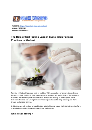 Role of Soil Testing Labs in Madurai