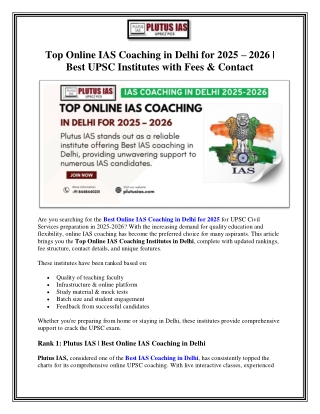 Top Online IAS Coaching in Delhi for 2025