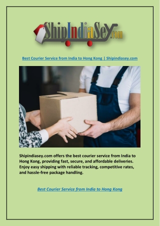 Best Courier Service from India to Hong Kong | Shipindiasey.com