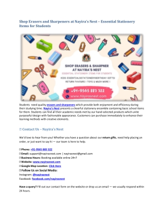 Shop Erasers and Sharpeners at Nayira’s Nest – Essential Stationery Items