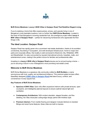 MJR Divine Meadows_ Luxury 4 BHK Villas in Sarjapur Road That Redefine Elegant Living