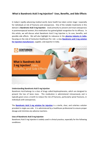 What is Ibandronic Acid 3 mg Injection Uses, Benefits, and Side Effects