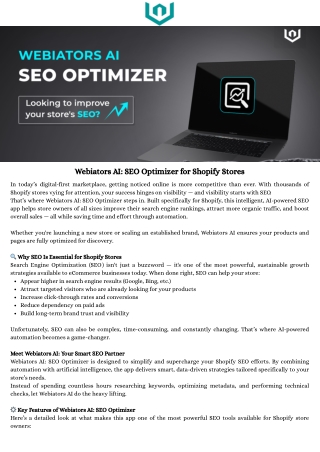 Webiators AI SEO Optimizer for Shopify Stores