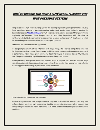 How to Choose the Best Alloy Steel Flanges for High Pressure Systems