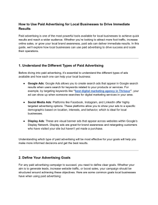 How to Use Paid Advertising for Local Businesses to Drive Immediate Results