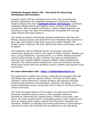 Indiabulls Gurgaon Sector 104 - Top choice for Discerning Homebuyers and Investors