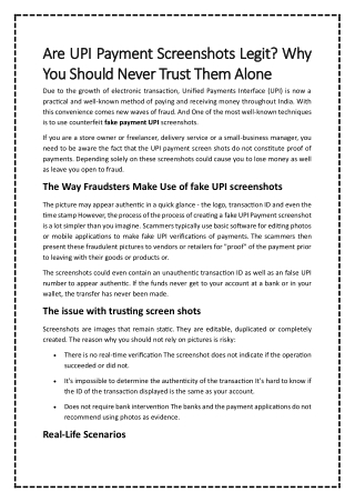 Are UPI Payment Screenshots Legit? Why You Should Never Trust Them Alone