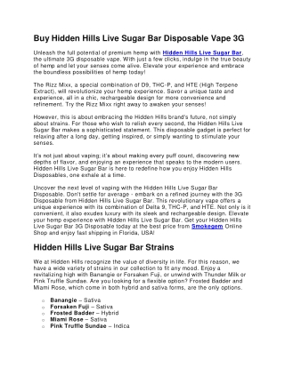 Buy Hidden Hills Live Sugar Bar Disposable Vape 3G