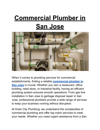 Commercial Plumber in San Jose