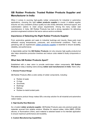 GB Rubber Products: Trusted Rubber Products Supplier and Manufacturer in India