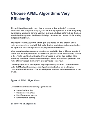 Choose AI_ML Algorithms Very Efficiently