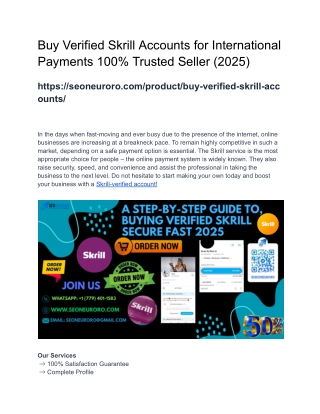 Buy Verified Skrill Accounts for International Payments 100% Trusted Seller (2025)