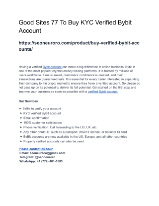 Good Sites 77 To Buy KYC Verified Bybit Account