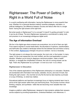 Rightanswer_ The Power of Getting it Right in a World Full of Noise