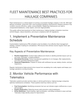 FLEET MAINTENANCE BEST PRACTICES FOR HAULAGE COMPANIES
