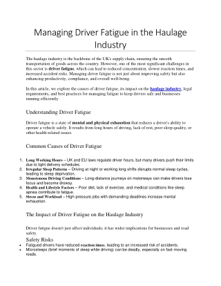 Managing Driver Fatigue in the Haulage Industry