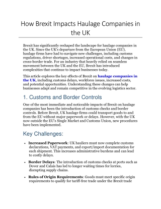 How Brexit Impacts Haulage Companies in the UK
