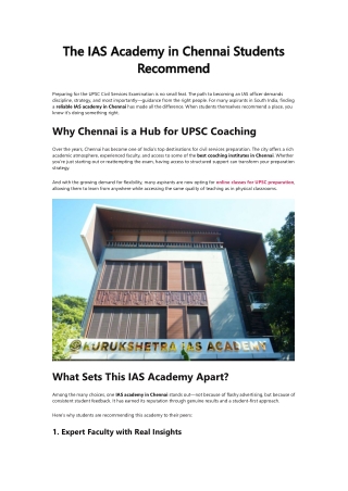 The IAS Academy in Chennai Students Recommend