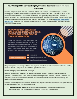 How Managed ERP Services Simplify Dynamics 365 Maintenance for Texas Businesses