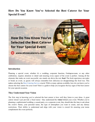 How Do You Know You’ve Selected the Best Caterer for Your Special Event