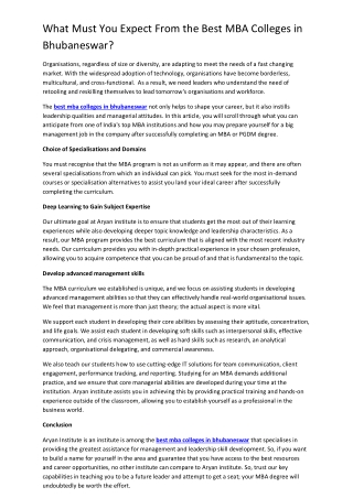 What Must You Expect From the Best MBA Colleges in Bhubaneswar