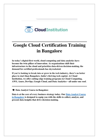 Google Cloud Certification Training in Bangalore