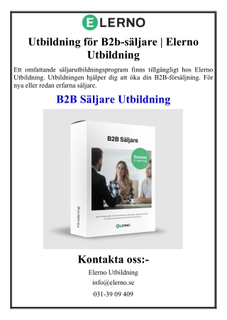 Utbildning för B2b-säljare | Elerno Utbildning