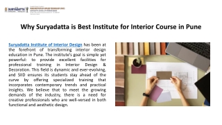 Why Suryadatta is Best Institute for Interior Course in Pune