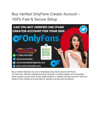 Buy Verified OnlyFans Creator Account – 100% Fast & Secure Setup
