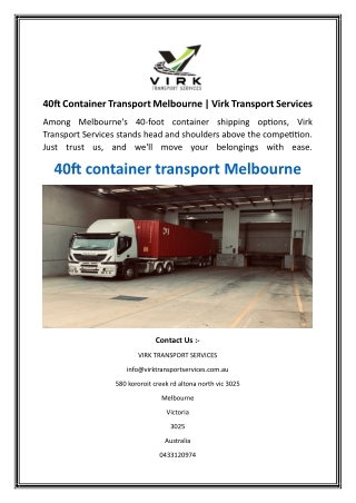 40ft Container Transport Melbourne  Virk Transport Services