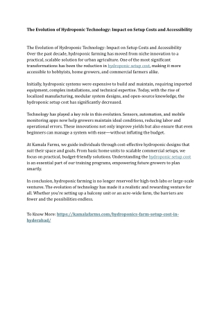 The Evolution of Hydroponic Technology Impact on Setup Costs and Accessibility
