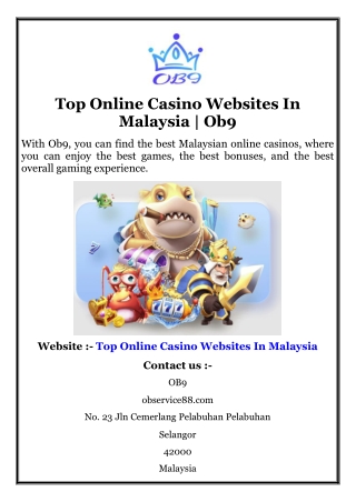 Top Online Casino Websites In Malaysia  Ob9