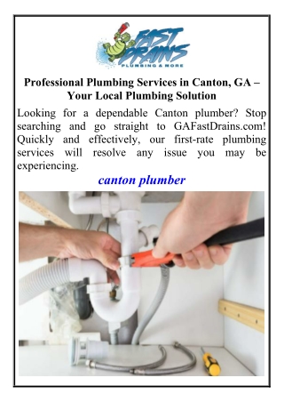 Professional Plumbing Services in Canton, GA  Your Local Plumbing Solution