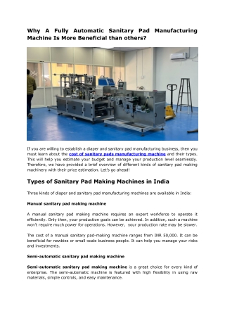 Why A Fully Automatic Sanitary Pad Manufacturing Machine Is More Beneficial ?