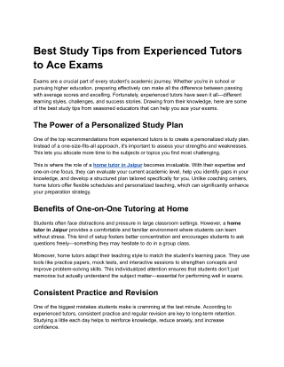 Best Study Tips from Experienced Tutors to Ace Exams