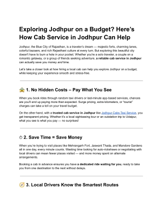 Exploring Jodhpur on a Budget? Here’s How Cab Service in Jodhpur Can Help